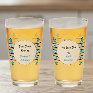 Beste Oom we houden van je namen sterren blauw bie Glas