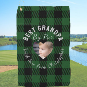 Beste opa aangepaste kinderfoto groene buffelplaid golfhanddoek