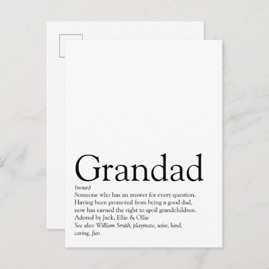 Beste Opa Aller Tijden Opa, Grootvader, Opa Defini Briefkaart (Voorkant / Achterkant)