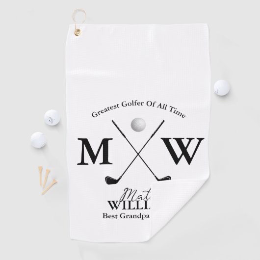 Beste opa naam monogram op wit golfhanddoek (Insitu)