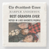 Beste Opa Ooit Custom krantenfoto Stenen Onderzetter (Voorkant)