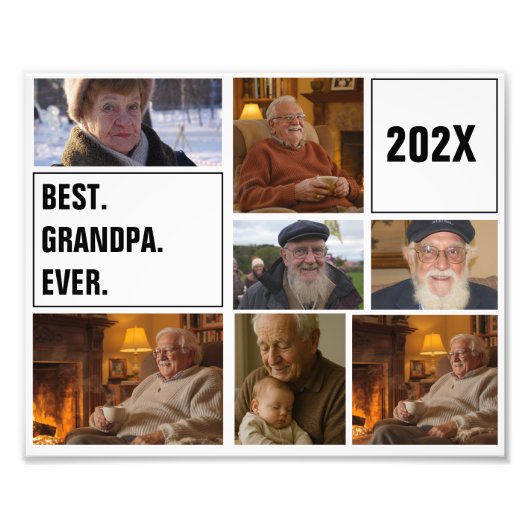 Beste Opa Ooit Fotocollage en Aangepaste Tekst Foto Afdruk (Voorkant)