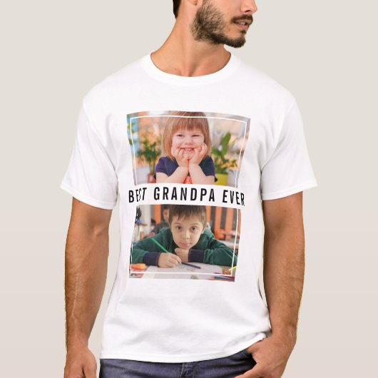 Beste opa ooit kleinkinderen 2 fotocollage t-shirt (Voorkant)