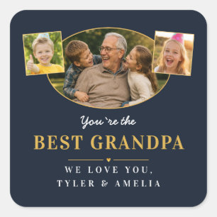 Beste Opa Opa Groet 3 Foto Vierkante Sticker
