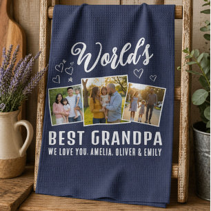 Beste Opa ter Wereld Aangepaste 3 Foto Collage Theedoek