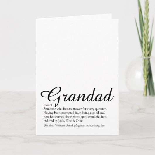 Beste Opa van de Wereld, Definitie Opa Schrift Kaart (Voorkant)