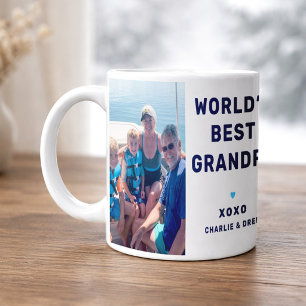 Beste Opa van de Wereld Modern Navyblauw Twee Foto Koffiemok