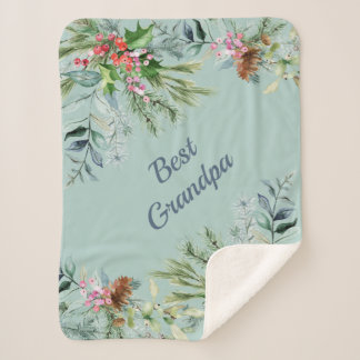 Beste opa Waterverf Evergreen Holly Berries Sherpa Deken