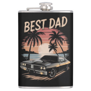 Beste pa, Dodge Charger Car, Retro Sunset, Palm Tr Heupfles