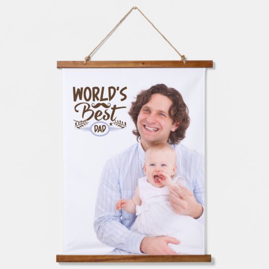 Beste pap citaat bruin script vader & Baby foto Hangend Wandkleed (Voorkant)