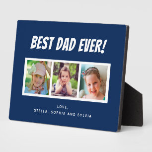 Beste pap ooit 3 foto's familie blauw fotoplaat