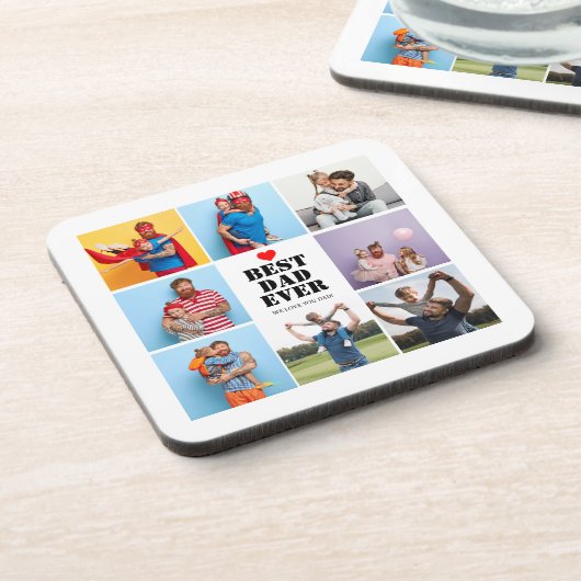 Beste Pap Ooit 8 Fotocollage Vaderdag Gift Bier Onderzetter (Linkerzijde)