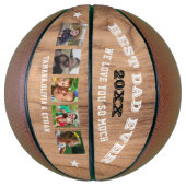 Beste pap ooit Rustic Wood 5 Foto Collage Basketbal (Verticaal)