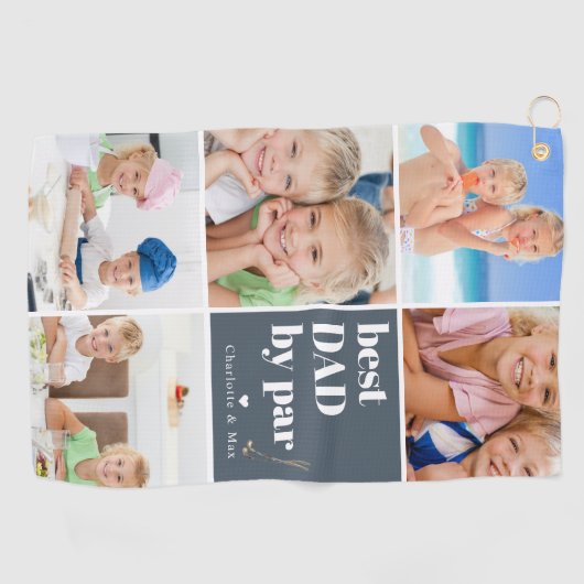 Beste pap van Par | Fotocollage Vaderdag Golfhanddoek (Horizontaal)