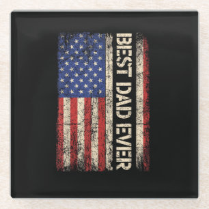 Beste Papa Aller Tijden US Amerikaanse Vlag Cadeau Glazen Onderzetter