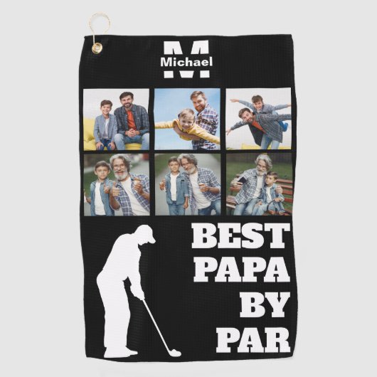 Beste Papa by Par Golf met aangepaste 6 foto's Golfhanddoek (Voorkant)