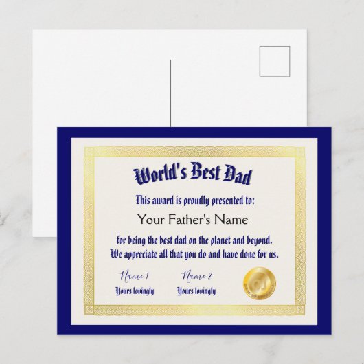 Beste Papa Certificaat van de Moderne Grappige Wer Briefkaart (Voorkant / Achterkant)