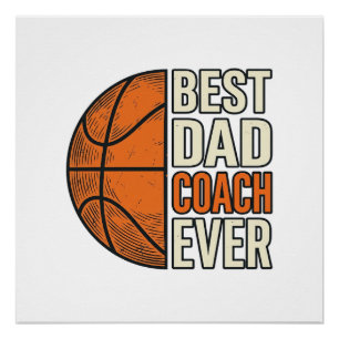 Beste Papa Coach Ooit Basketbal Vintage Vector Ont Perfect Poster
