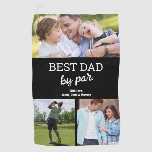 Beste Papa door Par 3 Foto's Vaderdag Gift Custom Golfhanddoek (Voorkant)