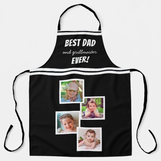 Beste papa en grillmaste ooit 4 fotocollage zwart schort (Voorkant)