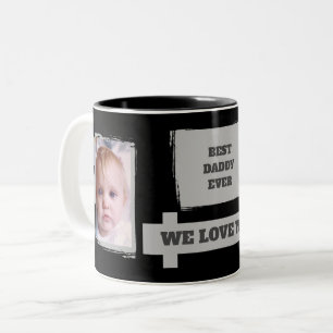 Beste papa Ever 2 foto's houden van je zwarte grij Tweekleurige Koffiemok