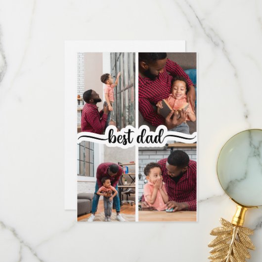 Beste Papa Gepersonaliseerde 4 Fotocollage Bedankkaart (Voorkant / Achterkant in situ)