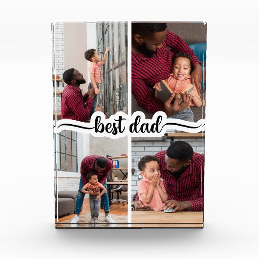 Beste Papa Gepersonaliseerde 4 Fotocollage Fotoblokken (Voorkant)