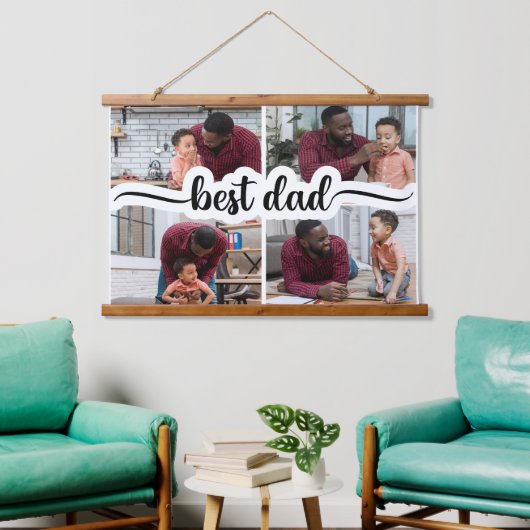Beste Papa Gepersonaliseerde 4 Fotocollage Hangend Wandkleed (Woonkamer)