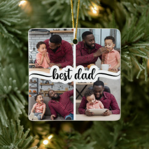 Beste Papa Gepersonaliseerde 4 Fotocollage Keramisch Ornament