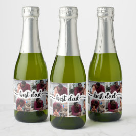 Beste Papa Gepersonaliseerde 4 Fotocollage Sparkling Wijnetiket