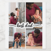 Beste Papa Gepersonaliseerde 4 Fotocollage Wijn Etiket (Enkel label)