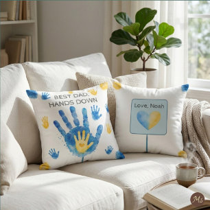 Beste papa hands down blauw geel aquarel kussen