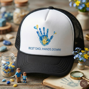 Beste Papa Hands Down Blauwe Waterverf Handafdruk  Trucker Pet
