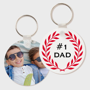 Beste Papa Laurel Krans Custom Foto Rood Sleutelhanger