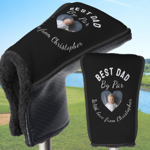 Beste papa met aangepaste kinderfoto zwart golfheadcover