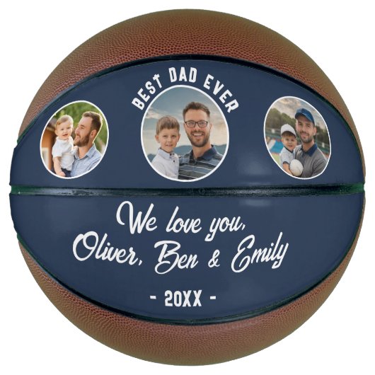 Beste papa ooit 3 foto's Father's Day Keepsake Basketbal (Voorkant)