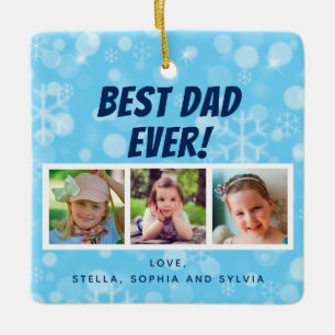 Beste papa ooit 3 foto's Sneeuwvlokken Keramisch Ornament