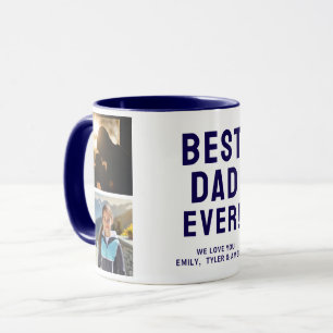 Beste papa ooit 4 foto collage blauw mok