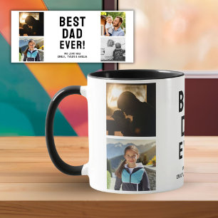 Beste papa ooit 4 foto collage Zwart Mok