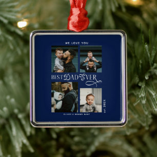 Beste papa ooit 4 foto's blauwe vaderdag cadeaus metalen ornament