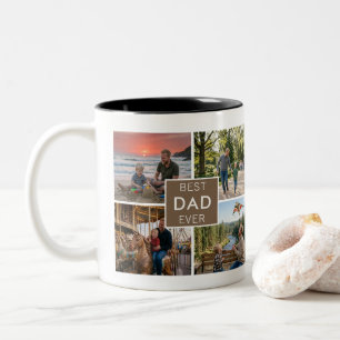 Beste papa ooit 4 foto's collage Persoonlijk Tweekleurige Koffiemok