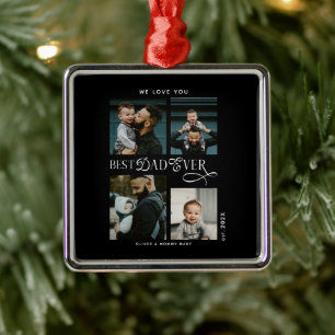 Beste papa ooit 4 foto's Moderne Vaderdagcadeaus Metalen Ornament