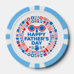 Beste Papa Ooit Blauw Rood Grafisch Cadeau voor Pa Poker Chips