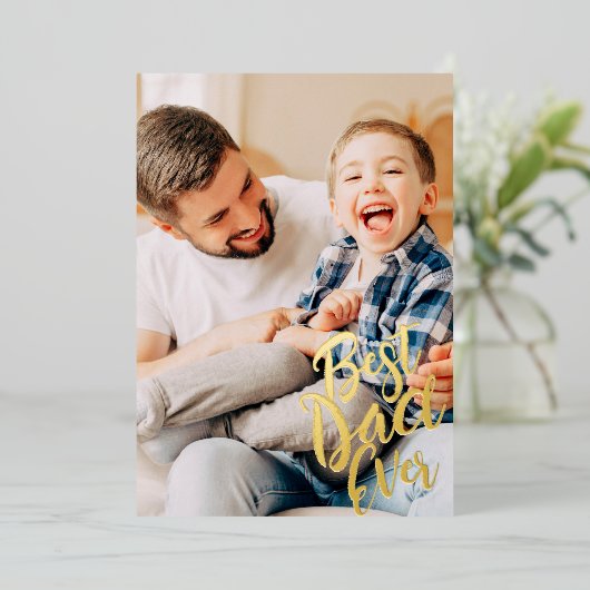 Beste papa ooit Eenvoudig Modern Aangepaste foto Folie Feestdagenkaart (Staand Voorkant)