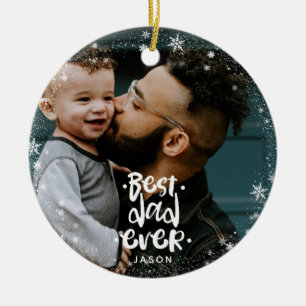Beste Papa Ooit Foto Aangepaste Naam Sneeuwvlok Fr Keramisch Ornament