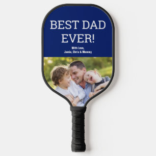 Beste Papa OOIT Foto Blauw Vaderdag Custom Pickleball Paddle