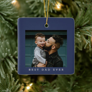 Beste Papa Ooit Foto Dubbelzijdig Navy Kerstmis  Keramisch Ornament