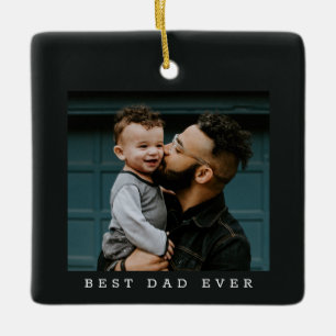 Beste Papa Ooit Foto Zwarte Dubbelzijdige Kerstmis Keramisch Ornament