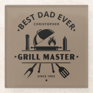 Beste papa ooit Grillmaster Bruin & Zwart Glazen Onderzetter