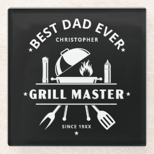 Beste papa ooit   Grillmaster Zwart & Wit Glazen Onderzetter